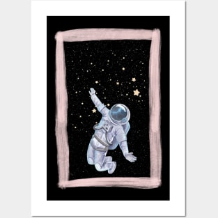 Floating astronaut Ufo alien abduction funny cute spaceship moon mars cosmic space Posters and Art